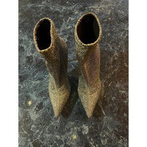 Sergio Rossi Pointed Glitter Ankle Boots Heels Grey Silver Shoes EU 37/US 7 $695